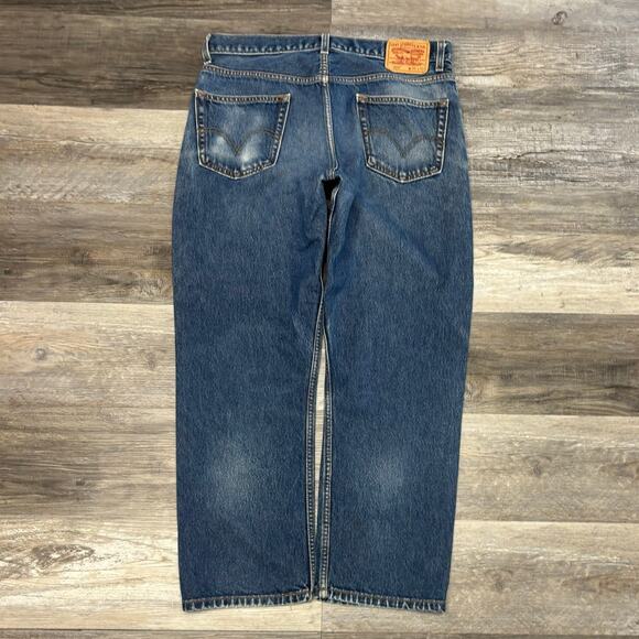 2000s Levis 505 Dark Wash Faded Blue Mens 34x29 Regular Straight Jeans Red Tab - Picture 3 of 16